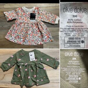 *TWO* New Baby Girls Sz 3 Months Okie Dokie Long Raglan Sleeve A-Line Dress
